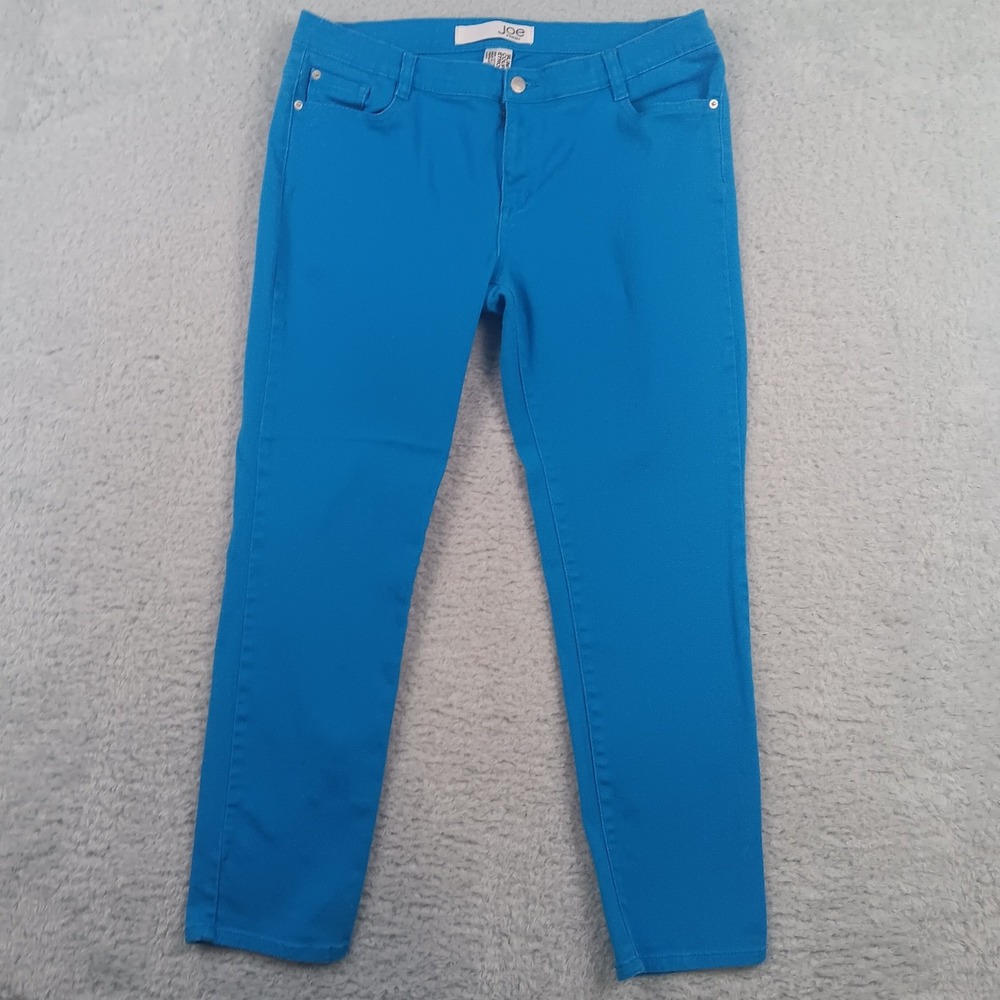 Joe Fresh Pant Slim Women 14 Blue Cotton Blend Stretch Mid Rise Five Pocket